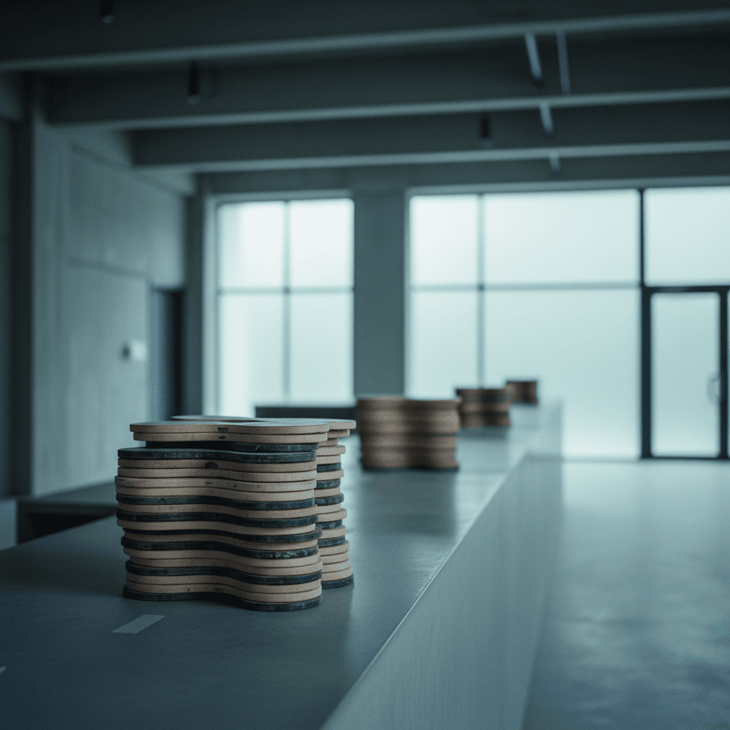 a bidder registration desk with numbered paddles stacked, shallow focus